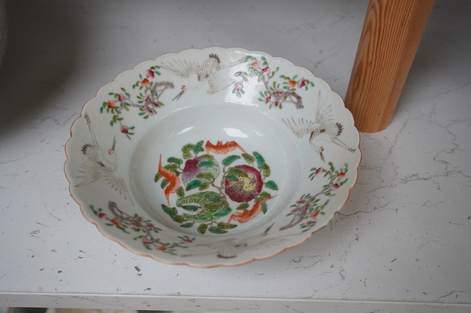 A Chinese famille rose 'Sanduo' bowl, 18.5cm. Condition - good